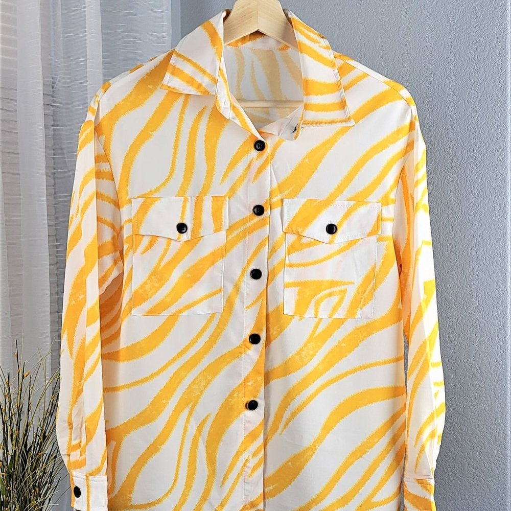 Yellow Zebra Stripe Long Sleeve Blouse